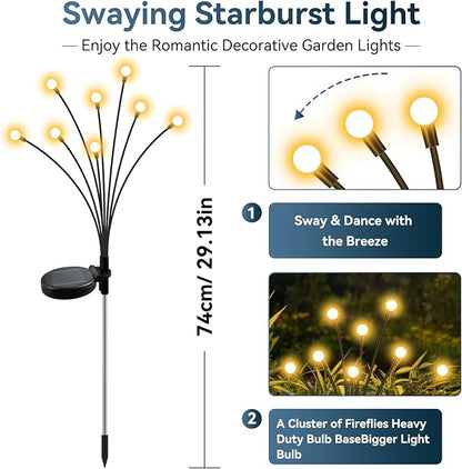 Solar Garden Lights Outdoor Waterproof, 2 Pack 16 LED Swaying Firefly Lights Outdoor Decor Light for Pathway Party Christmas Decoration, Unique Gifts for Women, Warm White