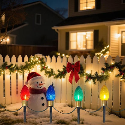 2 Pack Jumbo C9 Christmas Pathway Lights Outdoor, Total 14FT 8-Light Multicolor Diamond Connectable Plug in for Walkway, Fence, Yard, Garden