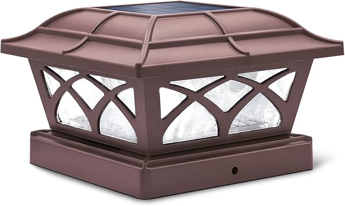 SIEDiNLAR Solar Post Cap Lights Outdoor Glass 2 Color Modes 8 LEDs for 4x4 5x5 6x6 Posts Deck Fence Patio Decoration Warm White & Cool White Lighting Brown (1 Pack)