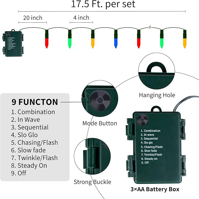 Christmas Patio String Lights 4-Pack, 50 LED Waterproof