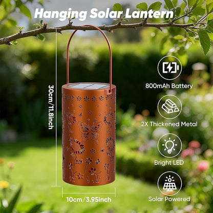 Solar Lanterns Outdoor Waterproof - Decorative Shadow Lantern with Sunflower Butterfly Cut-Out Designs for Garden Patio Yard, Best Women Gifts for Homeowners and Couples - 1 Pack