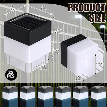 25 Pack Solar Fence Post Cap Lights 2In x 2In (5cm x 5cm) Solar Post Cap Fence Lights for Garden, Gazebos, Street Wall