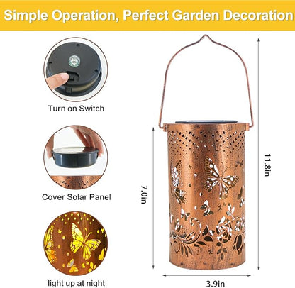 2 Pack Butterfly Birthday Gifts for Women Mom Grandma Solar Lanterns Outdoor Waterproof Garden Decor Hanging LED Decorative Light for Patio Yard Lawn Gardening Gifts
