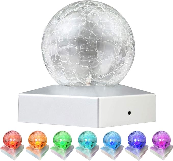 SUNNYPARK 4x4 Solar Post Cap Lights Deck Fence Outdoor Railing Lights Decorative Solar Powered Gazing Ball Caps LED Lamp for Garden, Patio, Pathway
