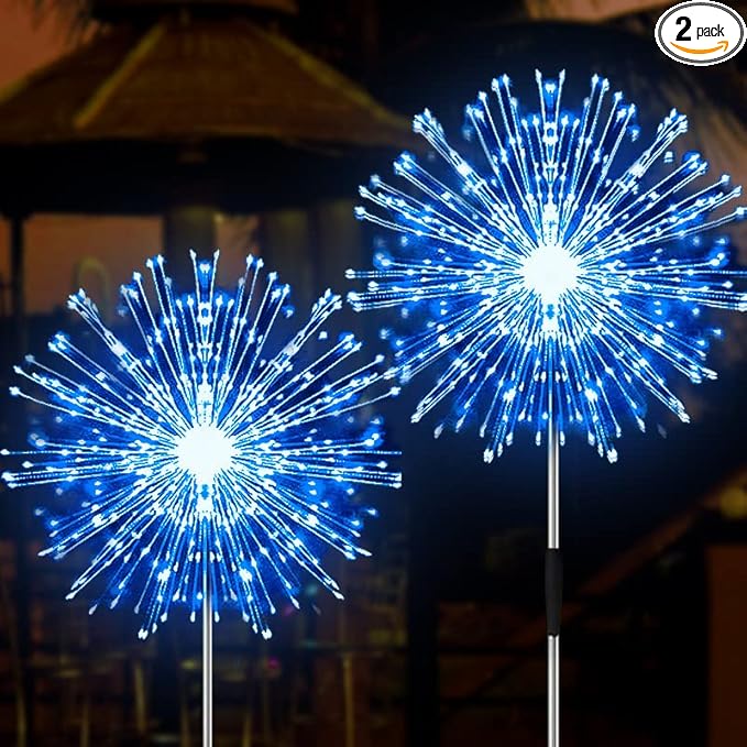JJGoo Solar Firework Lights, 2 Pack 180 LEDs 2 Lighting Modes Solar Lights Outdoor Waterproof for Garden Patio Walkway Pathway Party Wedding Christmas Decorative -Blue