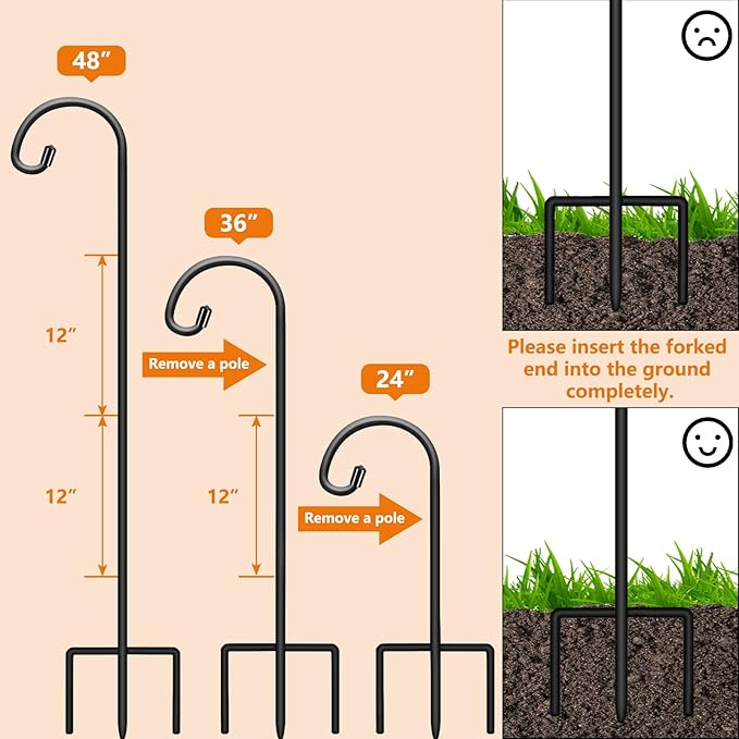 Heavy-Duty Shepherd's Hooks 4-Pack, 48" Garden