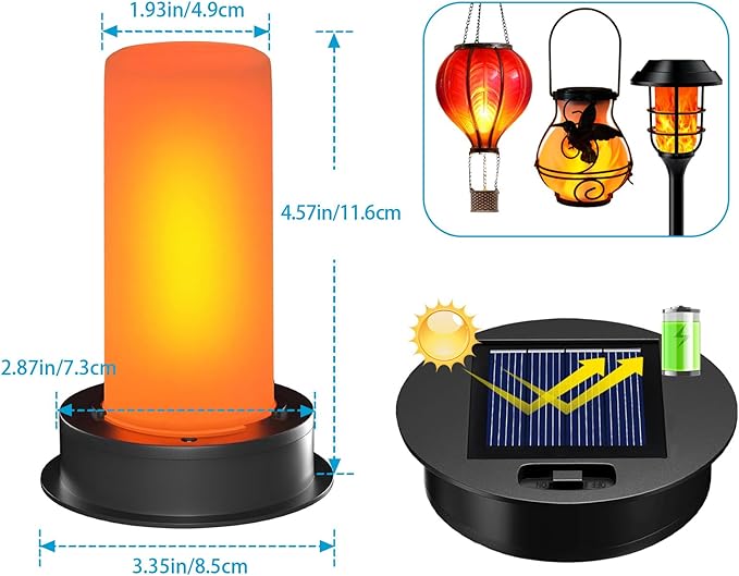 4 Pack Solar Light Replacement Top with Flickering Flame, Waterproof Solar Light Parts for Hot Air Balloon Lanterns (Fits 2.87 to 3.35 Inch Openings) Replacement Kit for Outdoor Decor Garden Patio