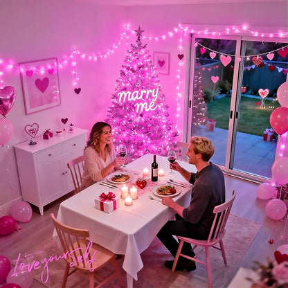 JMEXSUSS 4 Pack 50 LED Pink Battery Operated Lights, Each 16.5ft Pink String Lights Outdoor Waterproof, 8 Modes Valentine’s Lights Indoor with Timer for Bedroom Christmas Valentine’s Day Decor