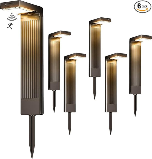 Solar Pathway Lights Outdoor 6Pack, 2 Color in 1 Motion Sensor Walkway Lights 400LM with Warm/Cool White, 12H Lasting, IP65 Waterproof Solar Landscape Lighting for Garden, Yard