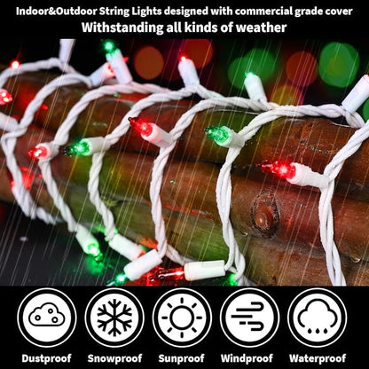 LAMPHOME 100 Count Red Green Christmas Lights, White Wire 20Ft Incandescent Holiday String Light Set for Indoor Outdoor Use Christmas Tree, Halloween, Valentine Wedding Lighting Decoration