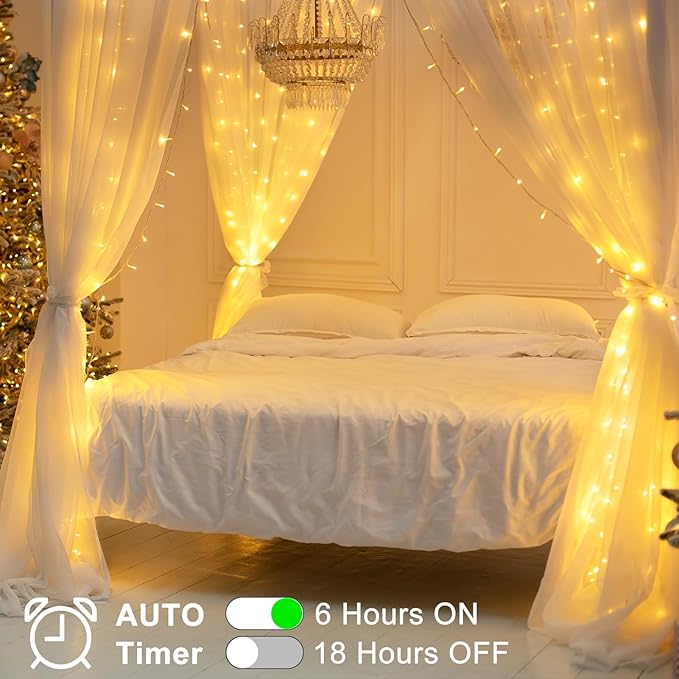 4 Pack String Lights Battery Operated, Each 23ft 70 LED Christmas Lights with Timer 8 Modes Fairy Light Clear Wire for Wedding Garland Xmas Tree Outdoor Decoration (Warm White)