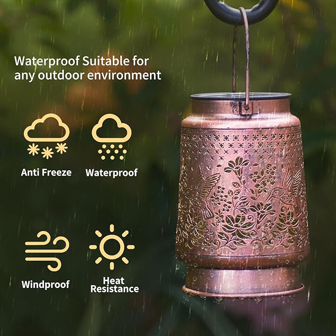 Hummingbird Solar Colorful Lanterns Outdoor Waterproof Hanging, Automatic Color Changing Light, Metal Decor Lanterns for Garden Patio Yard Lawn Backyard, Gifts for Women Mom Grandma