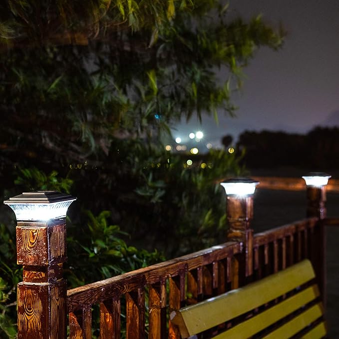 HUYIENO Solar Post Cap Lights Outdoor LED Lighting Deck Fence Cap Light Two Light Modes Warm White/Bright White Suitable for 4x4 Wooden Posts (Black, 12pk)