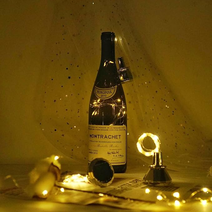 Solar Wine Bottle Lights, 10 Pack Diamond Cork Lights, 20 LED Outdoor Waterproof Fairy String Lights for Garden Wedding Patio (Warm White)
