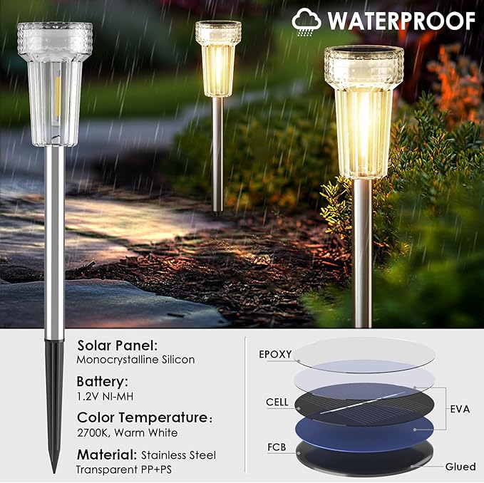 12-Pack Solar Pathway Lights, Waterproof LED Garden Lights