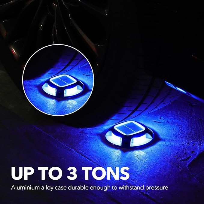 AGPTEK Solar Driveway Lights Outdoor 4 Pack, 2 Color Modes LED Deck Dock Marine Waterproof Security Marker Lights for Step Sidewalk Stair Garden Pathway Walkway Yard(Blue Light/Cool White, Black)