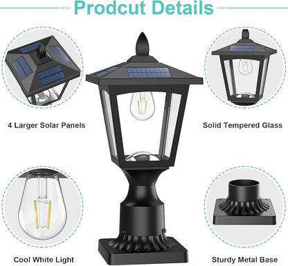 Greluna Solar Post Lights Outdoor, Solar Lamp Post Lights for Pathway, Driveway, Front/Back Door, Pack 1