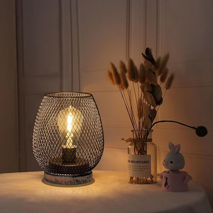 2 Pack Battery Operated Lamp Outdoor Table Lantern,Metal Cage Cordless Lamps with LED Bulb for Weddings Parties Patio Events Indoor Outdoor Patio Bedroom Living Room(Bronze)