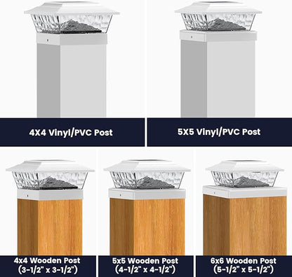 SIEDiNLAR Solar Post Lights Outdoor 12 LEDs 4 Modes Post Cap Light for 4x4 5x5 6x6 Vinyl Wooden Deck Fence Posts Garden Patio Decor, Warm/Cool White Dynamic Lighting (6 Pack, White)