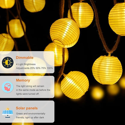 Solar Lantern String Lights Waterproof Outdoor, 40ft 40Led Warm White & Multi-Color Garden Lights Hanging Hemp Rope Nylon Lanterns with Remote, Timer for Yard, Balcony, Fences, Porch
