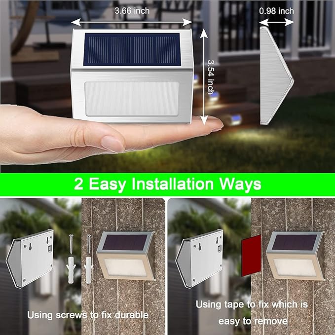JSOT Solar Fence Lights - 12 Pack Solar Outdoor Light Deck Lights Waterproof Outside Lighting for Garden Backyard Patio Yard Stair Step Wall Railing Post, Cool Light