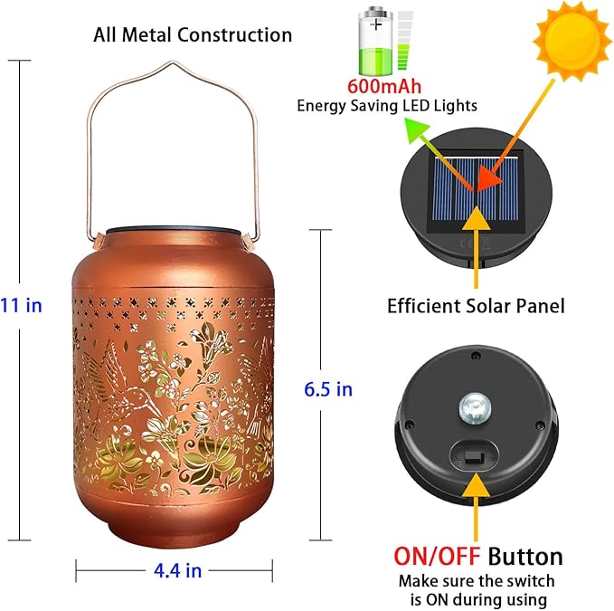 Solar Lanterns Outdoor Waterproof, Hummingbird Hanging Solar Lantern Garden Decor Birthday Gifts for Women Mom Grandma, Metal Solar Powered Lanterns Garden Decoration for Yard, Patio, Backyard, Porch