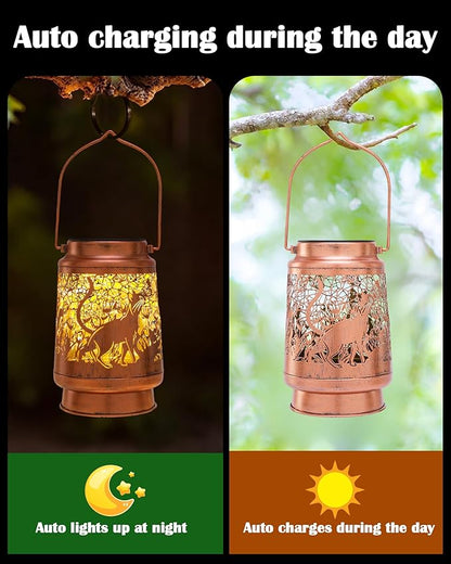 Cat Gifts for Women - Waterproof Outdoor Solar Lanterns Decorative Metal Lights Yard Garden Patio Lawn Balcony Hanging Led Lighting Cats Decor for Animal Lover Mom Grandma Birthday Gift