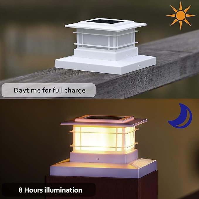 6-Pack Solar Post Cap Lights, Warm White Waterproof