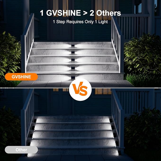 12 Pack Cool White Solar Powered Stair Lights for Outside Waterproof Deck Step Safety LED Ourdoor Decorative Lamp for Porch Railing, Backyard, Patio, Pathway, Garden, Pool, Easy Installation in 1 Min