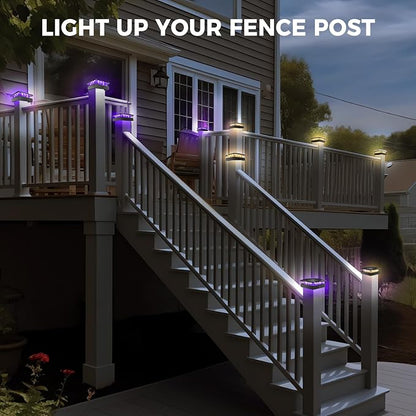 Peasur 2 Packs 4x4 Solar Post Cap Lights Outdoor, Purple & Warm White LED Fence Caps Light Waterproof, Wood & Vinyl Post Top Lighting for Deck Mailbox Railing Porch Outside