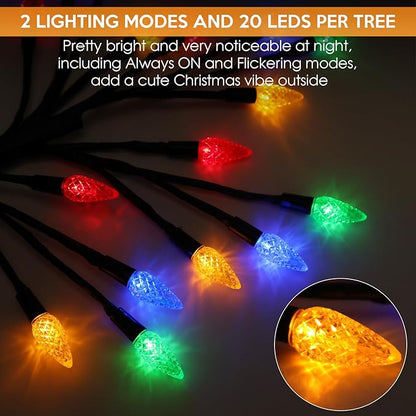 Solar Christmas Lights Outdoor Waterproof, Solar Powered Xmas Stake Lights Decorations with 20 Colored Strawberries and 2 Modes for Outside, Pathway, Yard, Walkway, Lawn, Grave, Holiday Decor(2 Pack)