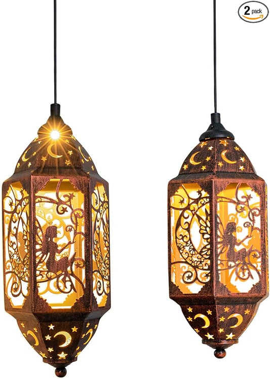 Go2garden 12.4" Solar Outdoor Lanterns Waterproof Garden Gifts Women, Moon Solar Outdoor Lights for Balcony,Backyard Porch Mothers Day Gifts for Mom, Grandma(2Pack, Red Copper)
