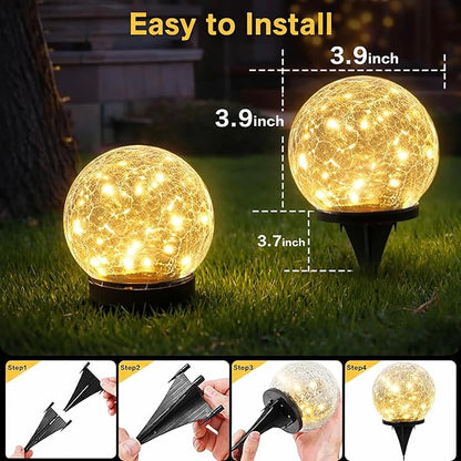 Solar Garden Lights Outdoor Waterproof, 6 Pack LEDs Cracked Glass Ball Light, Ground Landscape Garden Decor, Solar Globe Decorative for Pathway/Patio/Lawn/Yard, 3.9"