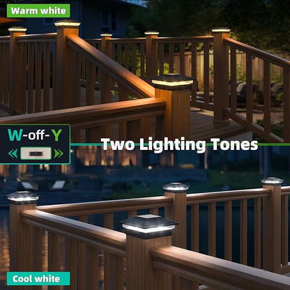 Post Cap Lights Outdoor 4pack, Waterproof Fence Post Solar Lights for 4x4 5x5 6x6 Wood/Vinyl Posts, Black Solar Deck Post Lights with 2 Color Modes Decorate Garden Patio Porch Backyard