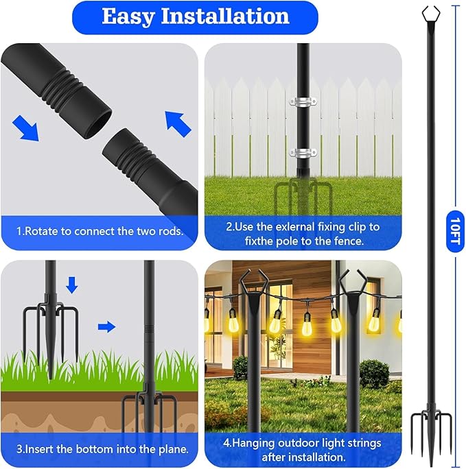 4-Pack 10ft LED Patio String Lights, Waterproof Outdoor