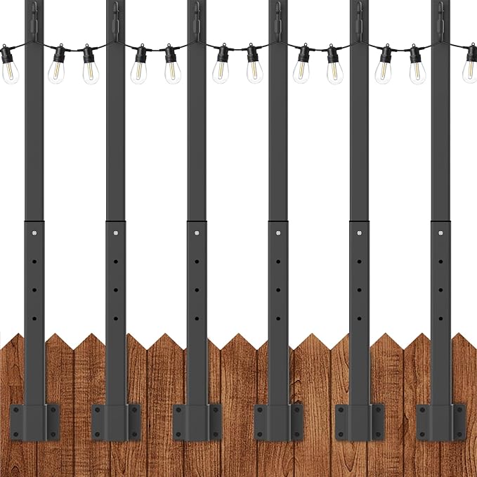 6-Pack 8ft Metal Light Poles for Party, Heavy-Duty