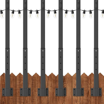 AILBTON 6 Pack 2.8Ft String Light Poles,Light Poles for Outside String Lights,Outdoor Light Poles with Fence Bracket,Metal Pole Stand for Patio,Backyard,Deck