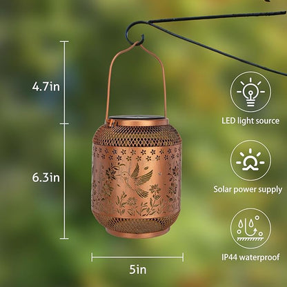 2 Packs Hummingbird Solar Lanterns Outdoor Waterproof, Hummingbird Birthday Gifts for Women Mom Grandma, Metal Hanging Solar Lights Outside Decorations for Patio Porch Yard Backyard Decor