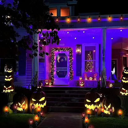 C9 Halloween Pathway Lights Outdoor, 19.5Ft Marker String With Orange and Black Stakes, Walkway Lights for Lawn Yard Sidewalk Garden Decoration