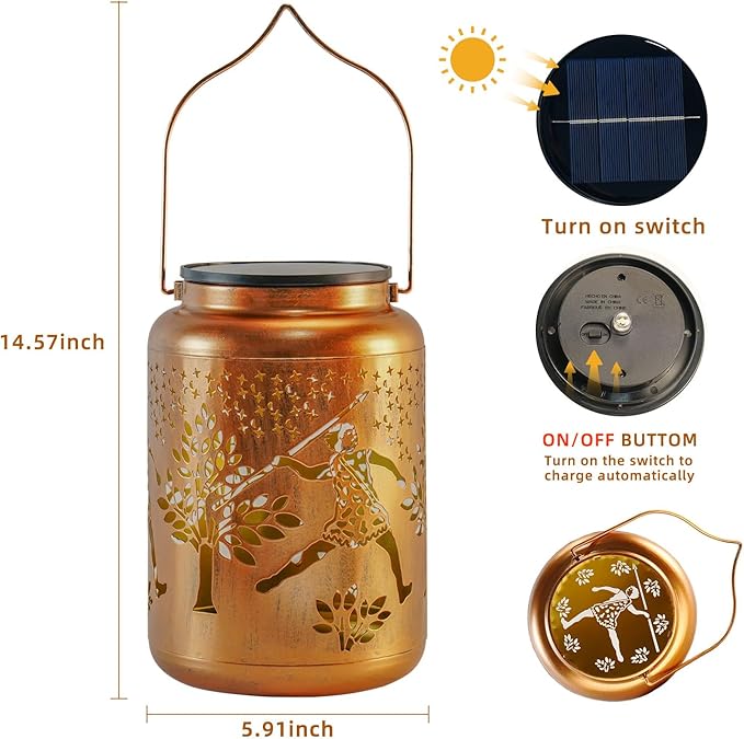 Ape Men Solar Lanterns Outdoor Waterproof, 14.6'' Large Lamps, Upgraded 2000mAH Battery, Metal Christmas Gift, Birthday Gifts for Women Mom Grandma, Garden Yard Patio Lawn Pathway Decor