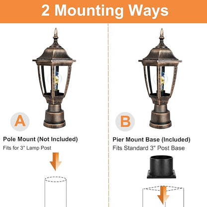 FUDESY Outdoor Post Lights, Electric Exterior Lamp Post Light Fixture with Pier Mount Base, LED Bulb Included, Anti Corrosion Plastic Materials, 2-Pack Pole Lanterns for Garden, Patio, Pathway