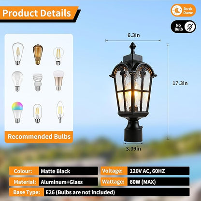 Dawn to Dusk Sensor Outdoor Post Lights Waterproof Post Light Fixture Outdoor Anti-Rust Waterproof Exterior Lamp Post Lighting for Front Door Yard Pathway Driveway Fence