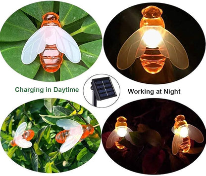 SEMILITS Solar String Lights 20LED Outdoor Waterproof Simulation Honey Bees Decor for Garden Xmas Decorations Warm White
