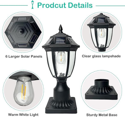 Solar Post Lamp Lights, Dusk to Dawn Solar Post Light with Pier Mount Base, Outdoor Waterproof Motion Sensor Lights for Garden Yard Landscape Pole Pillar (Cool White)