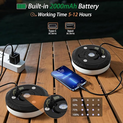 2-Pack Camping String Lights, 4 in 1 Portable Camping Light Rechargeable, 8 Lighting Modes, USB Charging, Quick Storage, 32.8FT Waterproof Tent Lights String for Camping, Hiking, Yard, Christmas,Black