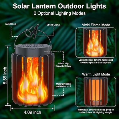 Solar Lanterns Outdoor Lights 2 Pack, Upgraded Flickering Flames Hanging Solar Lights for Outside, Solar Powered Lantern Waterproof, Lanterns Decorative for Yard Patio Garden Decor