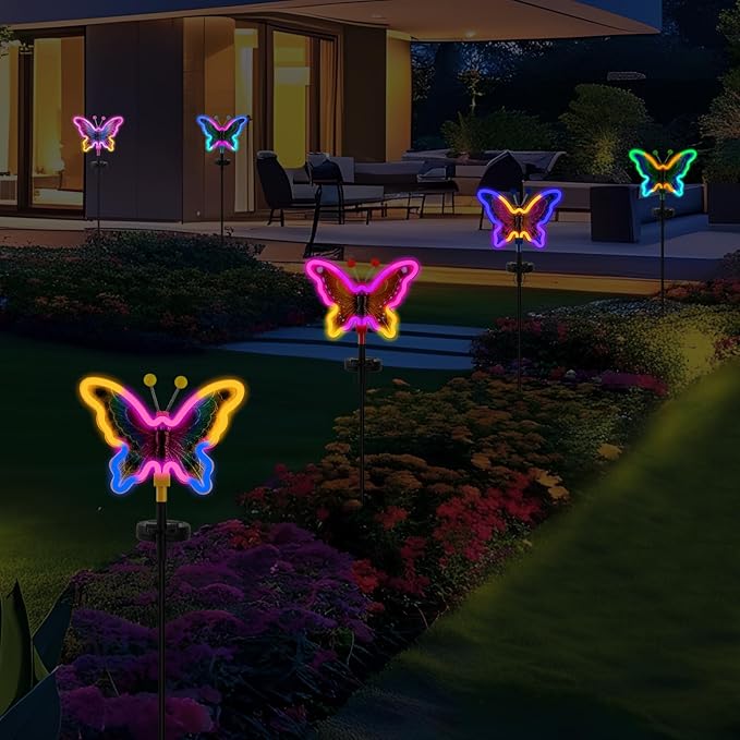 Solar Butterfly Lights Outdoor,Butterfly Solar Lights for Outside, Solar Garden Decor, Outdoor Garden neon Lights,Pathway Butterfly Lights, Gifts for mom (Light Blue,2pack)