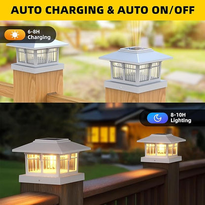 EXCMARK 4x4 Solar Post Cap Lights, 4 Pack Fence Deck Post Lights Outdoor Solar Powered Waterproof with Two Light Modes Warm&Cool White for Garden Patio Decor. (Classic White, 4)