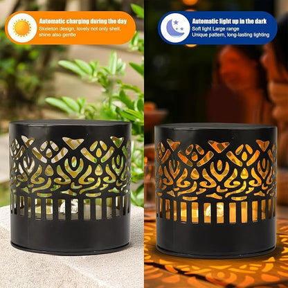 Decorative Solar Mandala Lights, Metal Solar Powered Outdoor Deck Step Wall Lights, Mandala Theme Waterproof Fence Light for Garden Post Patio Backyard Yard Decor (2)