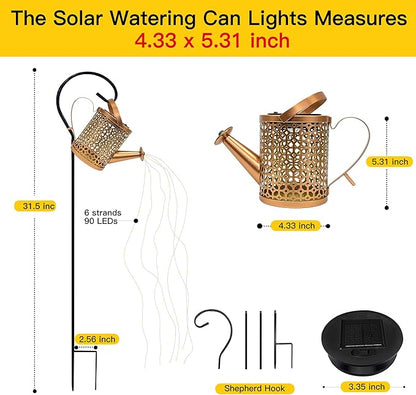 Ollny Solar Watering Can with Cascading Lights Outdoor Garden Decor, Birthday Gifts for Mom Grandma Women, IP65 Waterproof 2 Lighting Modes Hanging Lanterns for Yard Patio Lawn (Beehive)